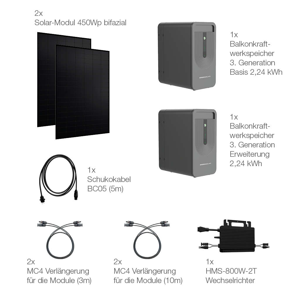 20340 Balkonkraftwerk Basic 900:800 Bifazial Mit Balkonkraftwerkspeicher V3 Generation Basis Und Erweiterung 4,48 Kwh 18